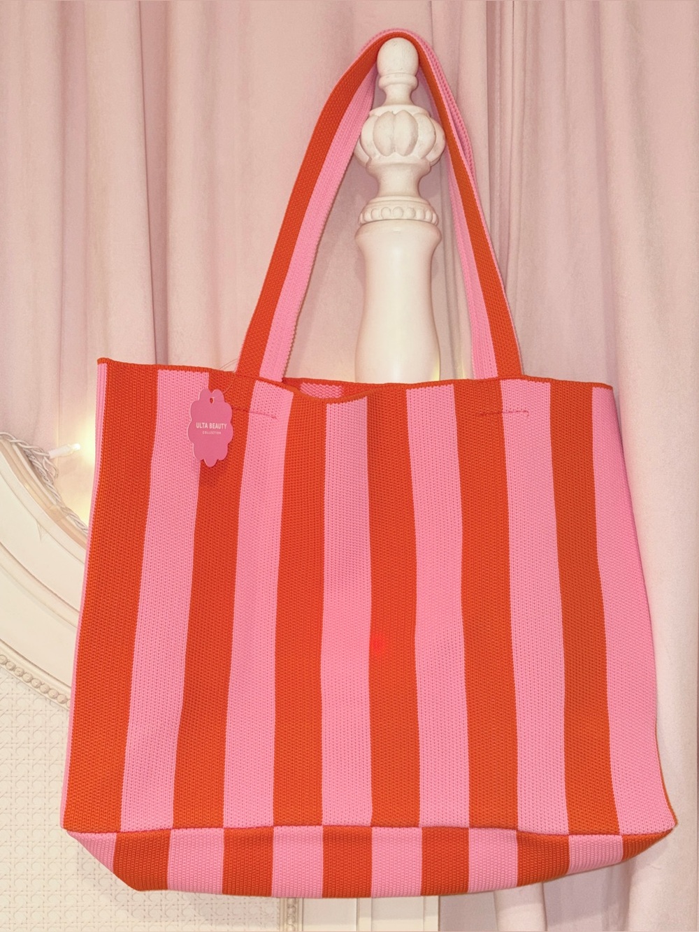Striped Pink & Orange Tote Bag Beach bag
